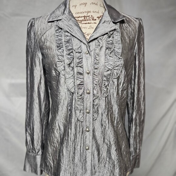 3/$25 Tuxedo Blouse - silver - Picture 1 of 8
